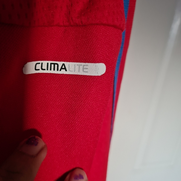 ADIDAS CLIMALITE Jogging Pants Zipped Up Red Blue 3 Stripes Embroidered Logo - Picture 6 of 10